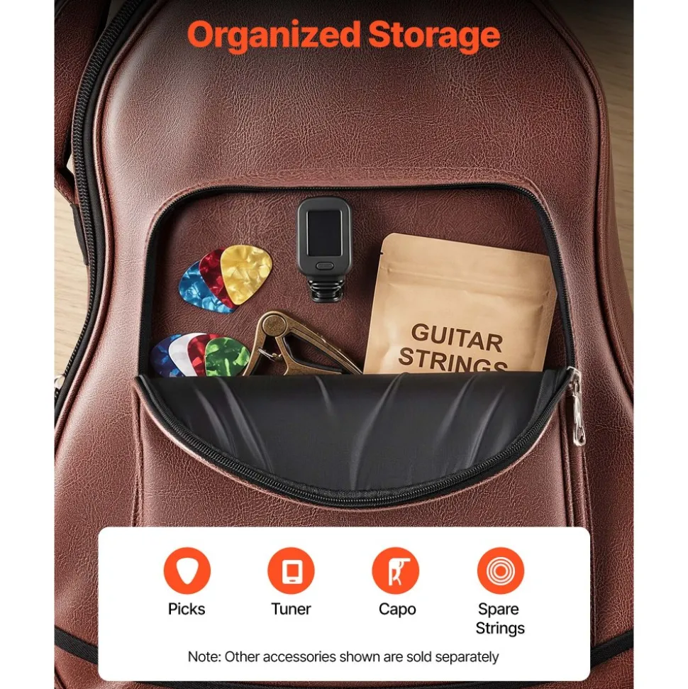 VEVOR Acoustic Guitar Bag , 47.1 Inch, Hard-Shell Protective Travel Carrying Case with Accessory Compartment, Foam Padding, Portable Handle, Shoulder Straps, for 41 Inch Acoustic Guitars, Brown