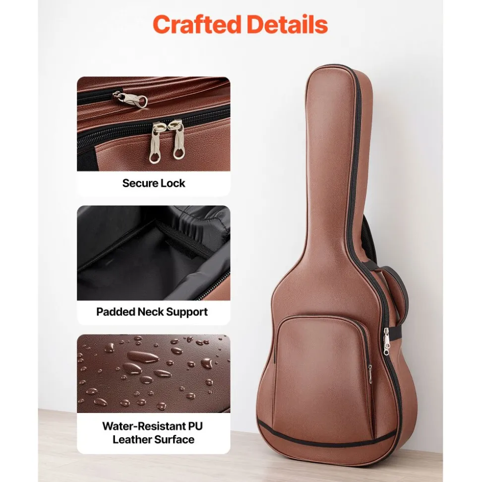 VEVOR Acoustic Guitar Bag , 47.1 Inch, Hard-Shell Protective Travel Carrying Case with Accessory Compartment, Foam Padding, Portable Handle, Shoulder Straps, for 41 Inch Acoustic Guitars, Brown
