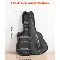 VEVOR Acoustic Guitar Bag, 47.1 Inch, Hard-Shell Protective Travel Carrying Case with Accessory Compartment, Foam Padding, Portable Handle, Shoulder Straps, for 41 Inch Acoustic Guitars, Black