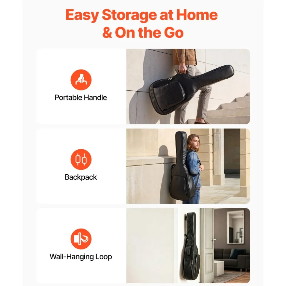 VEVOR Acoustic Guitar Bag, 47.1 Inch, Hard-Shell Protective Travel Carrying Case with Accessory Compartment, Foam Padding, Portable Handle, Shoulder Straps, for 41 Inch Acoustic Guitars, Black
