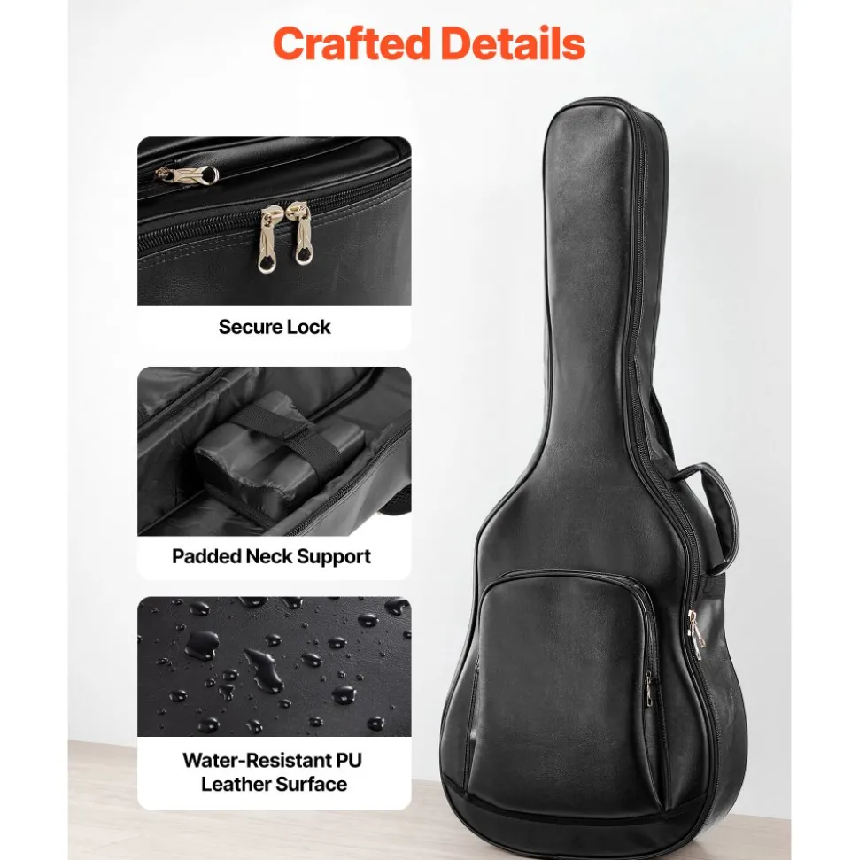 VEVOR Acoustic Guitar Bag, 47.1 Inch, Hard-Shell Protective Travel Carrying Case with Accessory Compartment, Foam Padding, Portable Handle, Shoulder Straps, for 41 Inch Acoustic Guitars, Black