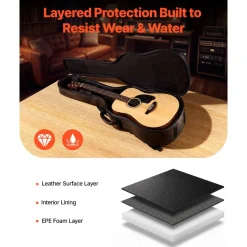 VEVOR Acoustic Guitar Bag, 47.1 Inch, Hard-Shell Protective Travel Carrying Case with Accessory Compartment, Foam Padding, Portable Handle, Shoulder Straps, for 41 Inch Acoustic Guitars, Black