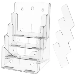 VEVOR Acrylic Brochure Holder 8.5 x 11 inch, 4-Tier Clear Acrylic Literature Display Stand, Plastic Literature Organizer Flyer Stand & Removable Divider for Office Exhibition, Countertop or Wall Mount