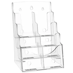 VEVOR Acrylic Brochure Holder 8.5 x 11 inch, 4-Tier Clear Acrylic Literature Display Stand, Plastic Literature Organizer Flyer Stand & Removable Divider for Office Exhibition, Countertop or Wall Mount