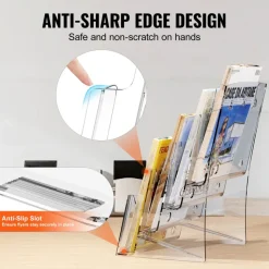 VEVOR Acrylic Brochure Holder 8.5 x 11 inch, 4-Tier Clear Acrylic Literature Display Stand, Plastic Literature Organizer Flyer Stand & Removable Divider for Office Exhibition, Countertop or Wall Mount