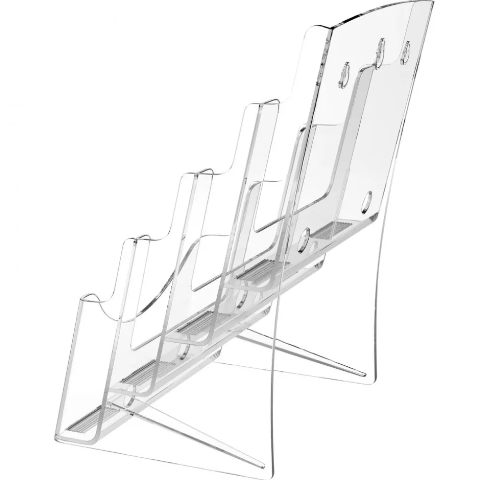 VEVOR Acrylic Brochure Holder 8.5 x 11 inch, 4-Tier Clear Acrylic Literature Display Stand, Plastic Literature Organizer Flyer Stand & Removable Divider for Office Exhibition, Countertop or Wall Mount