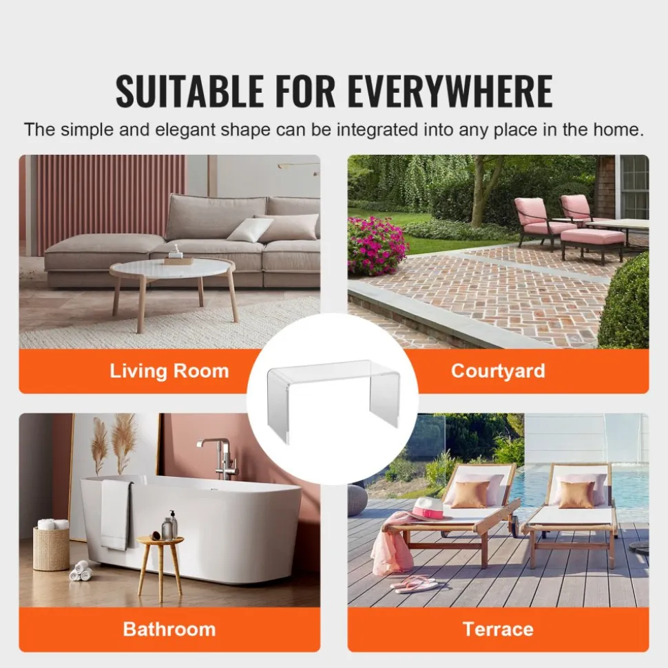 VEVOR Acrylic Coffee Table, C-Shaped Clear Acrylic End Table, 16.3 inch high Transparent Acrylic Side Table, for Coffee, Drink, Food, Snack used in Living Room, Courtyard, Terrace