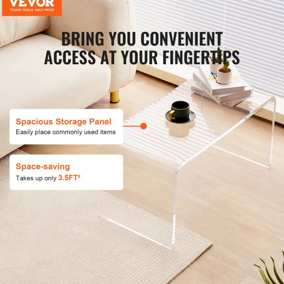 VEVOR Acrylic Coffee Table, C-Shaped Clear Acrylic End Table, 16.3 inch high Transparent Acrylic Side Table, for Coffee, Drink, Food, Snack used in Living Room, Courtyard, Terrace