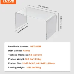 VEVOR Acrylic Coffee Table, C-Shaped Clear Acrylic End Table, 16.3 inch high Transparent Acrylic Side Table, for Coffee, Drink, Food, Snack used in Living Room, Courtyard, Terrace