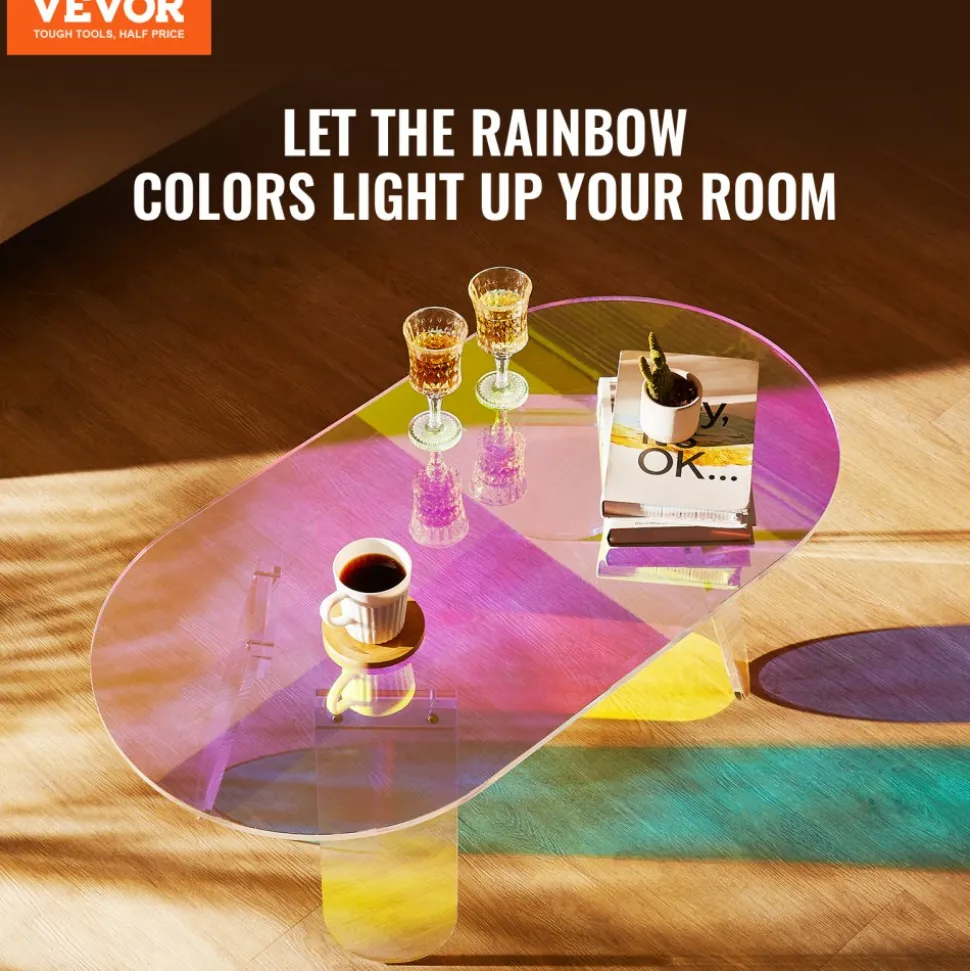VEVOR Acrylic Coffee Table, Iridescent Acrylic End Table, 13.8 inch high Colorful Acrylic Side Table, for Coffee, Drink, Food, Snack used in Living Room, Courtyard, Terrace