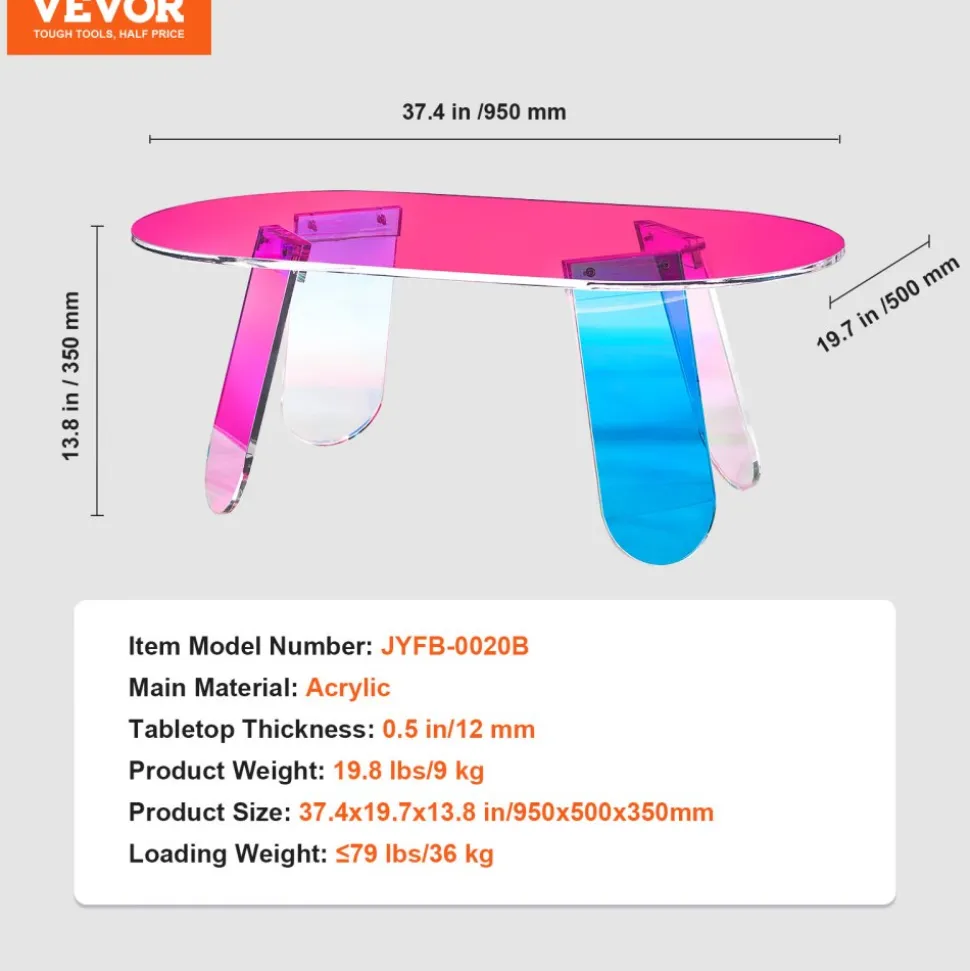 VEVOR Acrylic Coffee Table, Iridescent Acrylic End Table, 13.8 inch high Colorful Acrylic Side Table, for Coffee, Drink, Food, Snack used in Living Room, Courtyard, Terrace