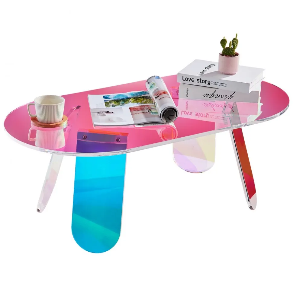 VEVOR Acrylic Coffee Table, Iridescent Acrylic End Table, 13.8 inch high Colorful Acrylic Side Table, for Coffee, Drink, Food, Snack used in Living Room, Courtyard, Terrace