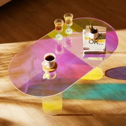 VEVOR Acrylic Coffee Table, Iridescent Acrylic End Table, 13.8 inch high Colorful Acrylic Side Table, for Coffee, Drink, Food, Snack used in Living Room, Courtyard, Terrace