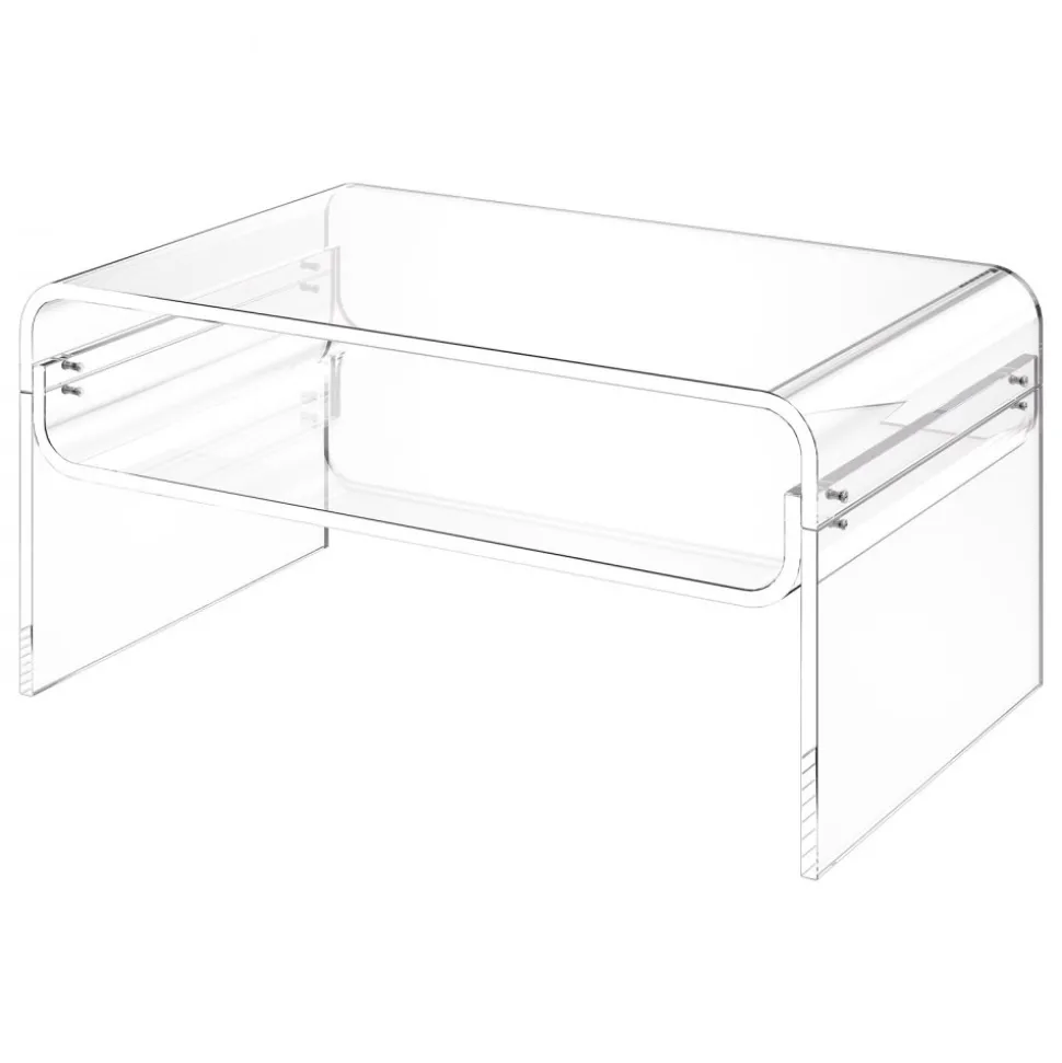 VEVOR Acrylic Coffee Table, 2 Tiers Center Table with Storage Shelf, Modern Rectangle Acrylic Coffee Desk, Ideal for Dining Room, Kitchen Island, Restaurant, Office, 19.7 x 31.5 x 15 in (Clear)
