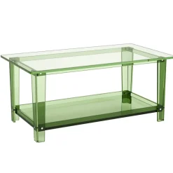 VEVOR Acrylic Coffee Table, 2 Tiers Center Table with Storage Shelf, Modern Rectangle Acrylic Coffee Desk, Ideal for Dining Room, Kitchen Island, Restaurant, Office, 19.7 x 31.5 x 15.7 in (Green)