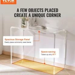 VEVOR Acrylic Console Table, Clear Acrylic End Table, Transparent Acrylic Side Table 37.95x15x29.13 inch, for Foyer, Living Room, Dining Room