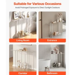 VEVOR Acrylic Console Table, 2 Tiers Narrow Side Desk with Bottom Open Storage, Modern Rectangle Acrylic End Table, Transparent Entry Desk for Foyer, Hallway, Living Room, 7.6 x 39.4 x 31.5 in (Clear)