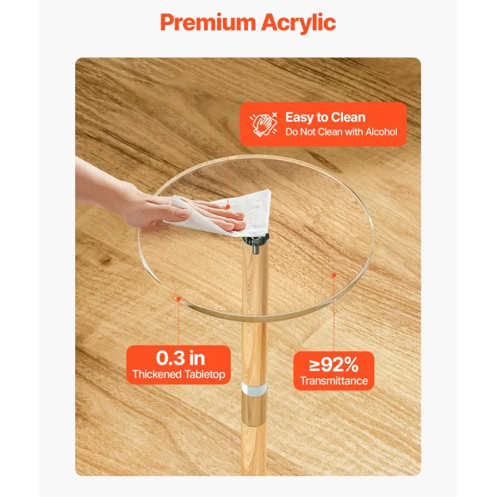 VEVOR Acrylic Drink Table, Clear End Table Round Top with Solid Post, Modern Acrylic Cake Table Stand, Transparent Side Desk for Coffee, Drink, Food, Snack, Easy Assembly, 10 x 10 x 21.3 in (Clear)