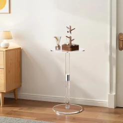 VEVOR Acrylic Drink Table, Clear End Table Round Top with Solid Post, Modern Acrylic Cake Table Stand, Transparent Side Desk for Coffee, Drink, Food, Snack, Easy Assembly, 10 x 10 x 21.3 in (Clear)