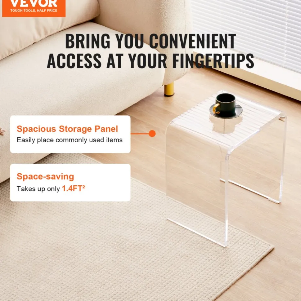 VEVOR Acrylic End Table, C-Shaped Lucite Side Table, Clear Acrylic Side Table for Drink, Food, Snack used in Living Room, Bedroom, and Study