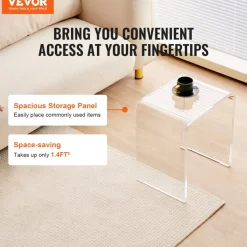 VEVOR Acrylic End Table, 2 pcs C-Shaped Lucite Side Tables, Clear Acrylic Side Table for Drink, Food, Snack used in Living Room, Bedroom, and Study