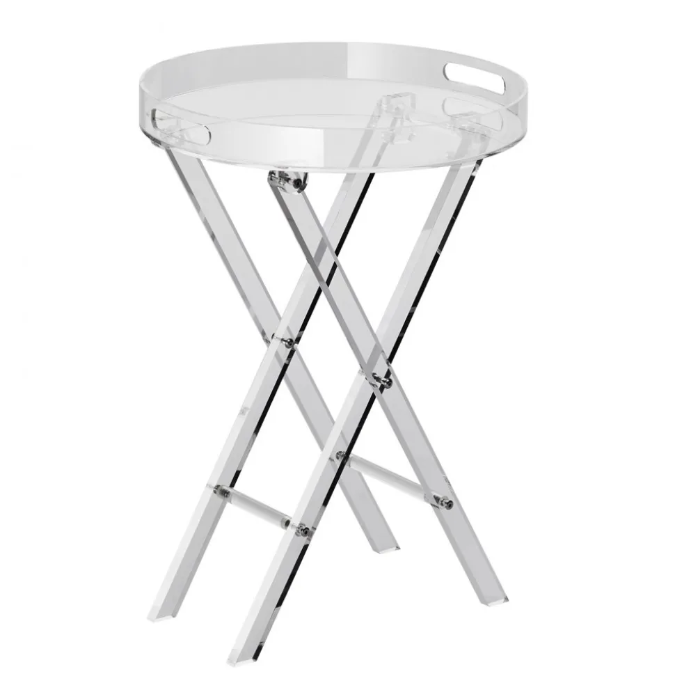 VEVOR Acrylic Folding Tray Table, Acrylic End Table with Folding X Leg, Clear Acrylic Side Table for Coffee, Drink, Food, Snack used in Living Room, Bedroom, and Study