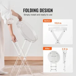 VEVOR Acrylic Folding Tray Table, Acrylic End Table with Folding X Leg, Clear Acrylic Side Table for Coffee, Drink, Food, Snack used in Living Room, Bedroom, and Study