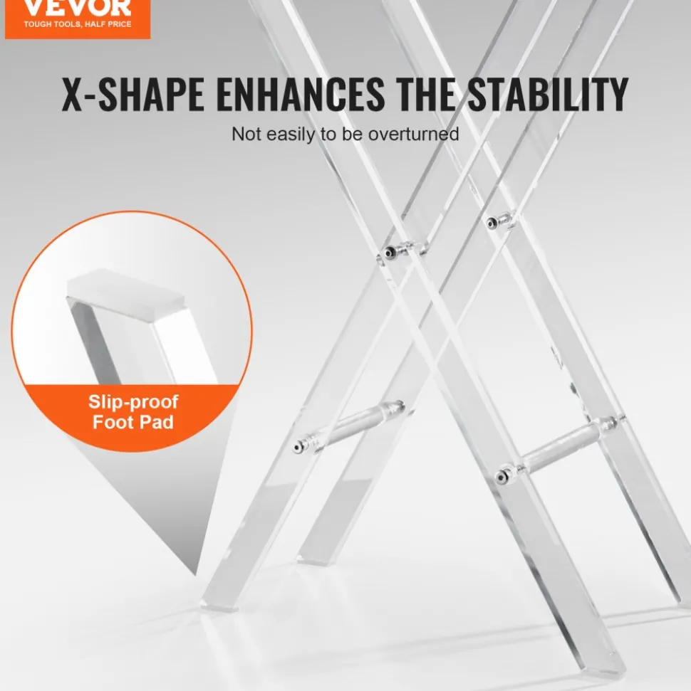 VEVOR Acrylic Folding Tray Table, Acrylic End Table with Folding X Leg, Clear Acrylic Side Table for Coffee, Drink, Food, Snack used in Living Room, Bedroom, and Study