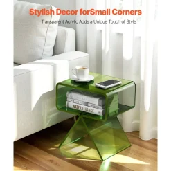 VEVOR Acrylic Nightstand Side Table, Modern Clear Bedside Table with Storage Shelf, Transparent Small End Desk for Living Room, Bedroom, Home Decor, No Assembly Needed, 11.8 x 15.4 x 17 in (Green)