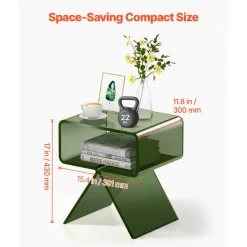 VEVOR Acrylic Nightstand Side Table, Modern Clear Bedside Table with Storage Shelf, Transparent Small End Desk for Living Room, Bedroom, Home Decor, No Assembly Needed, 11.8 x 15.4 x 17 in (Green)