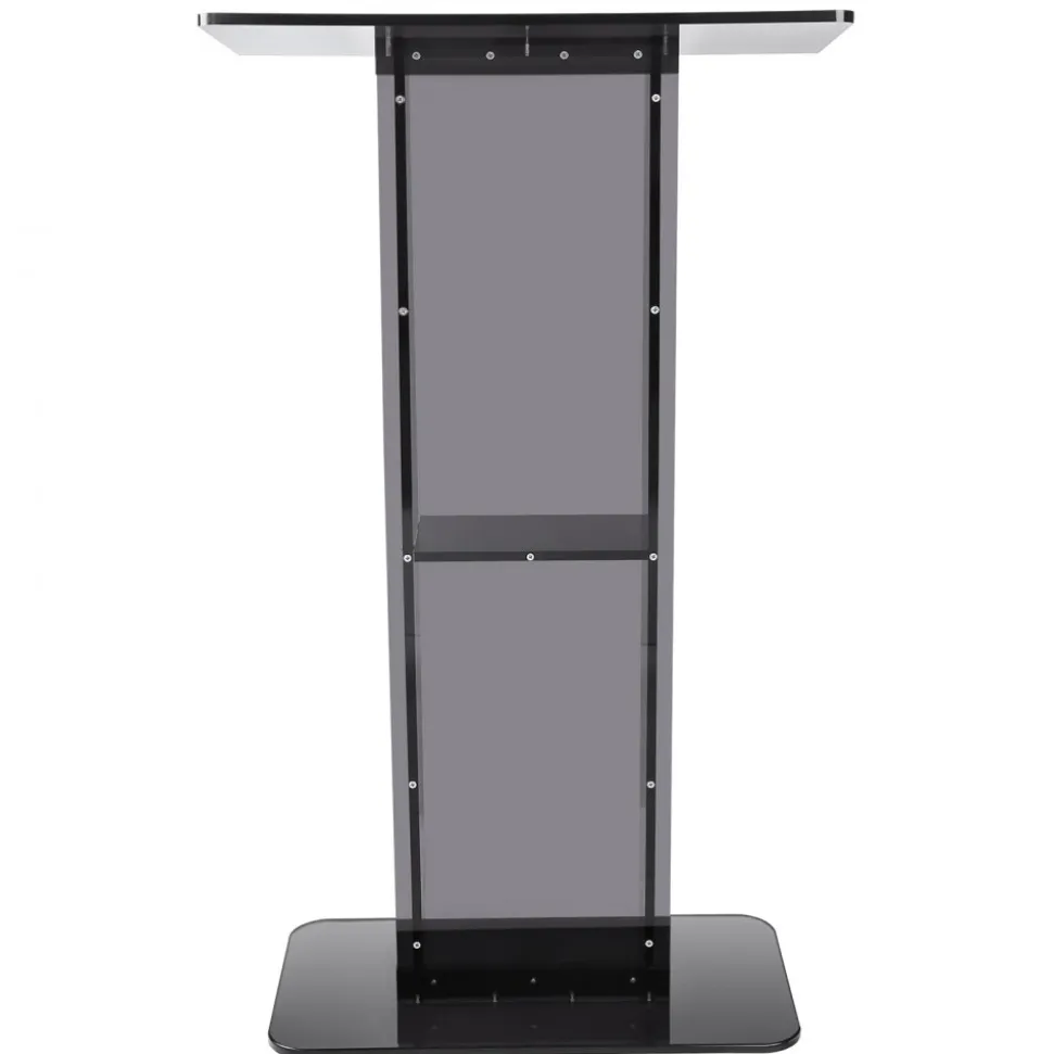 VEVOR Acrylic Podium, 47" Acrylic Podium Stand with Wide Reading Surface & Storage Shelf, Floor-standing Clear Pulpits Acrylic for Church Office School, Black