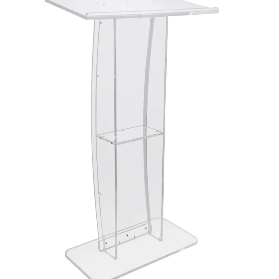 VEVOR Acrylic Podium, 47" Clear Acrylic Podium Stand with Wide Reading Surface & Storage Shelf, Floor-standing Clear Pulpits Acrylic for Church Office School