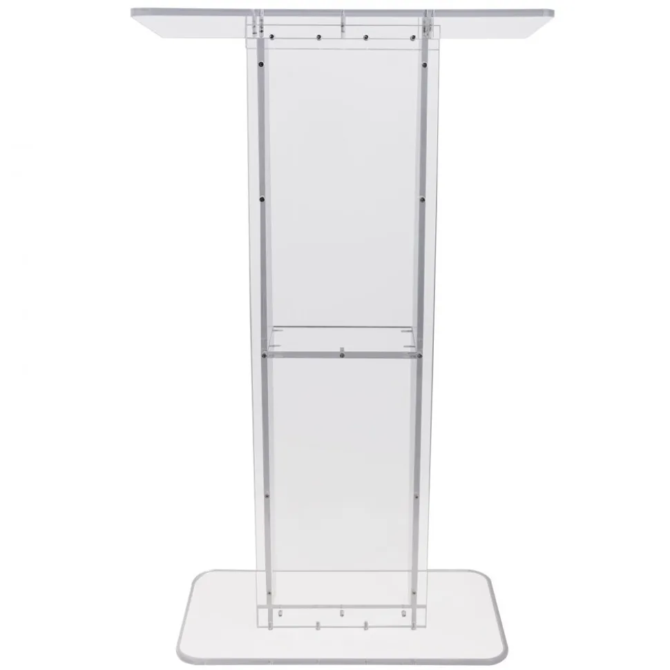 VEVOR Acrylic Podium, 47" Clear Acrylic Podium Stand with Wide Reading Surface & Storage Shelf, Floor-standing Clear Pulpits Acrylic for Church Office School