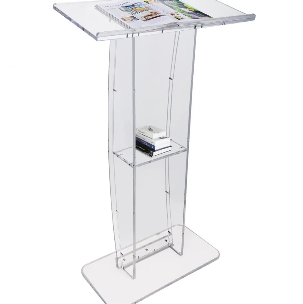 VEVOR Acrylic Podium, 47" Clear Acrylic Podium Stand with Wide Reading Surface & Storage Shelf, Floor-standing Clear Pulpits Acrylic for Church Office School