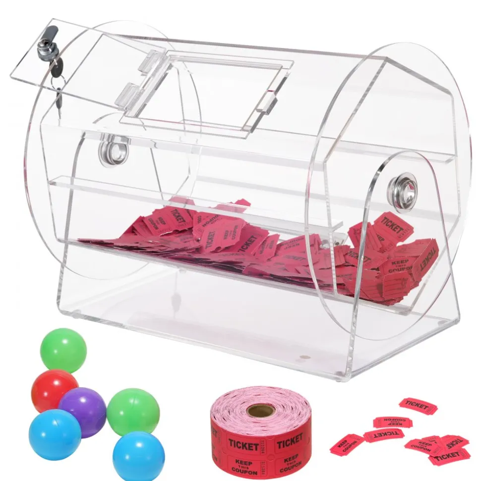 VEVOR Acrylic Raffle Drum,Professional Raffle Ticket Spinning Cage with 2 Keys, Transparent Lottery Spinning Drawing, Holds 5000 Tickets or 200 Raffle Balls, Raffle Ticket Box for Lottery Games Bingo