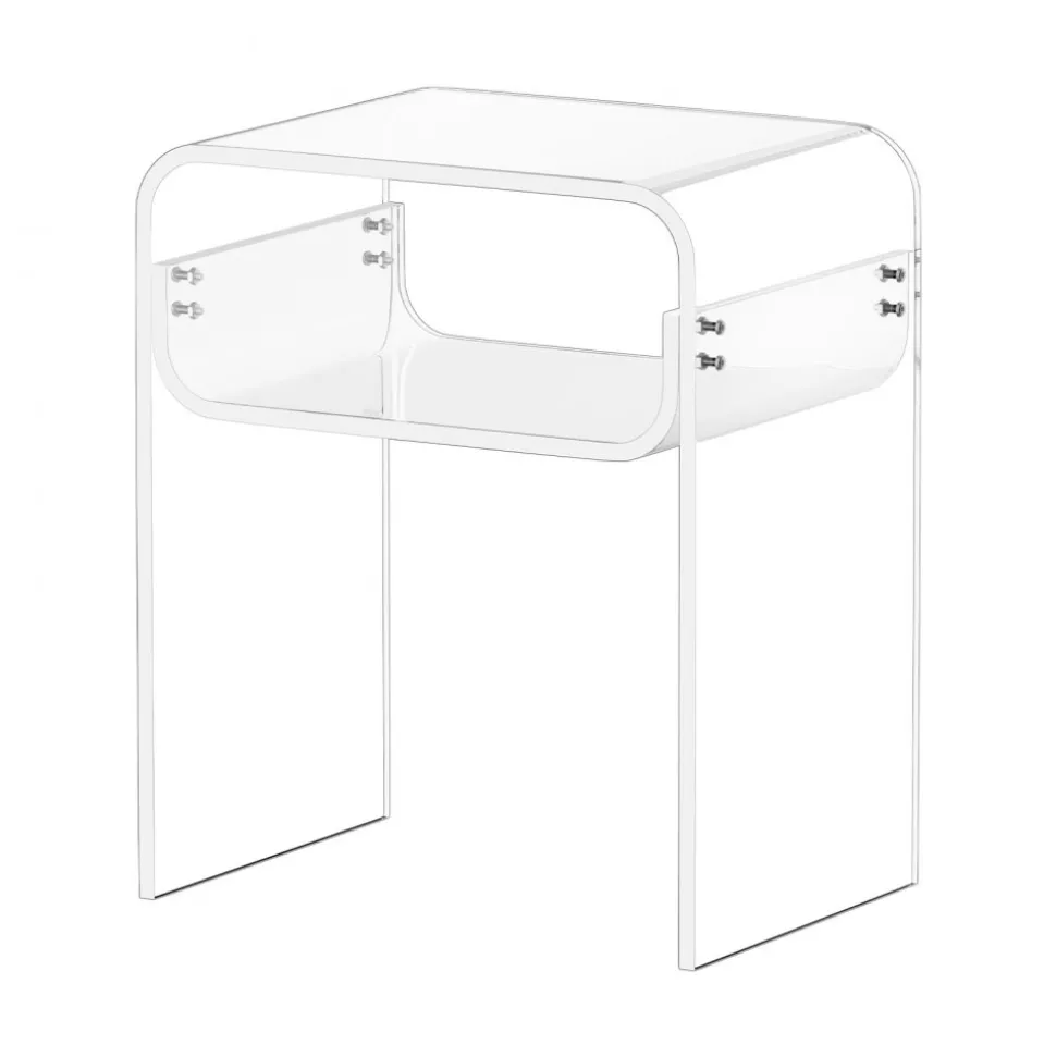 VEVOR Acrylic Side Table, 2 Tiers Clear Bedside Table with Storage Shelf, Modern Rectangle Acrylic End Desk, Transparent Thick Nightstand for Bedroom, Living Room, Study, 11.8 x 15.7 x 19.7 in (Clear)