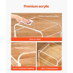 VEVOR Acrylic Side Table, 2 Tiers Clear Bedside Table with Storage Shelf, Modern Rectangle Acrylic End Desk, Transparent Thick Nightstand for Bedroom, Living Room, Study, 11.8 x 15.7 x 19.7 in (Clear)