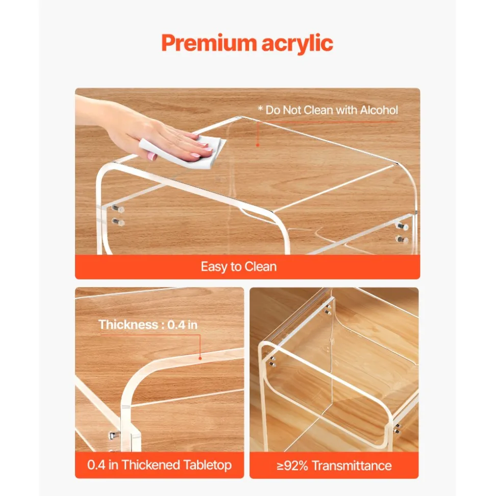 VEVOR Acrylic Side Table, 2 Tiers Clear Bedside Table with Storage Shelf, Modern Rectangle Acrylic End Desk, Transparent Thick Nightstand for Bedroom, Living Room, Study, 11.8 x 15.7 x 19.7 in (Clear)