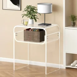 VEVOR Acrylic Side Table, 2 Tiers Clear Bedside Table with Storage Shelf, Modern Rectangle Acrylic End Desk, Transparent Thick Nightstand for Bedroom, Living Room, Study, 11.8 x 15.7 x 19.7 in (Clear)