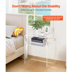 VEVOR Acrylic Side Table, 2 Tiers Clear Bedside Table with Storage Shelf, Modern Rectangle Acrylic End Desk, Transparent Thick Nightstand for Bedroom, Living Room, Study, 11.8 x 15.7 x 19.7 in (Clear)