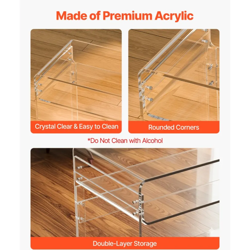 VEVOR Acrylic Table, 2 Tiers Clear Office Desk with Monitor Stand, Acrylic Study Computer Desk, Modern Side End Table Nightstand for Bedroom, Office, Study, Cloakroom, 19.7 x 31.5 x 34.7 in (Clear)