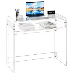 VEVOR Acrylic Table, 2 Tiers Clear End Table with Storage Shelf, Modern Rectangle Acrylic Side Desk, Transparent Thick Desk Nightstand for Bedroom, Office, Living Room, 15.7 x 33.5 x 29.5 in (Clear)