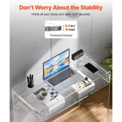 VEVOR Acrylic Table, 2 Tiers Clear Office Desk with Monitor Stand, Acrylic Study Computer Desk, Modern Side End Table Nightstand for Bedroom, Office, Study, Cloakroom, 19.7 x 31.5 x 34.7 in (Clear)