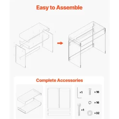 VEVOR Acrylic Table, 2 Tiers Clear Office Desk with Monitor Stand, Acrylic Study Computer Desk, Modern Side End Table Nightstand for Bedroom, Office, Study, Cloakroom, 19.7 x 31.5 x 34.7 in (Clear)