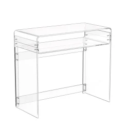 VEVOR Acrylic Table, 2 Tiers Clear Office Desk with Monitor Stand, Acrylic Study Computer Desk, Modern Side End Table Nightstand for Bedroom, Office, Study, Cloakroom, 19.7 x 31.5 x 34.7 in (Clear)