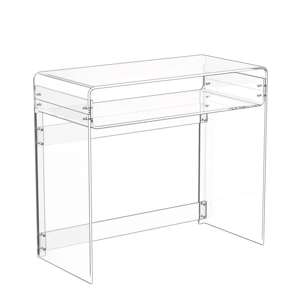 VEVOR Acrylic Table, 2 Tiers Clear Office Desk with Monitor Stand, Acrylic Study Computer Desk, Modern Side End Table Nightstand for Bedroom, Office, Study, Cloakroom, 19.7 x 31.5 x 34.7 in (Clear)