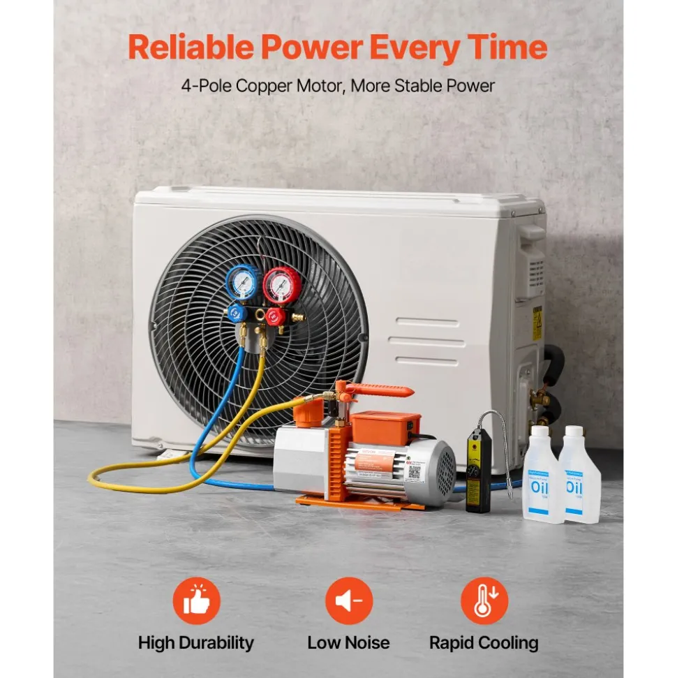 VEVOR AC Vacuum Pump and Gauge Set, 7 CFM 3/4 HP, Two Stage Rotary Vane HVAC Vacuum Pump, A/C Manifold Gauge Kit, for R134a R22 R410a, with Leak Detector Carry Bag Hose, for Auto HVAC Air Conditioning