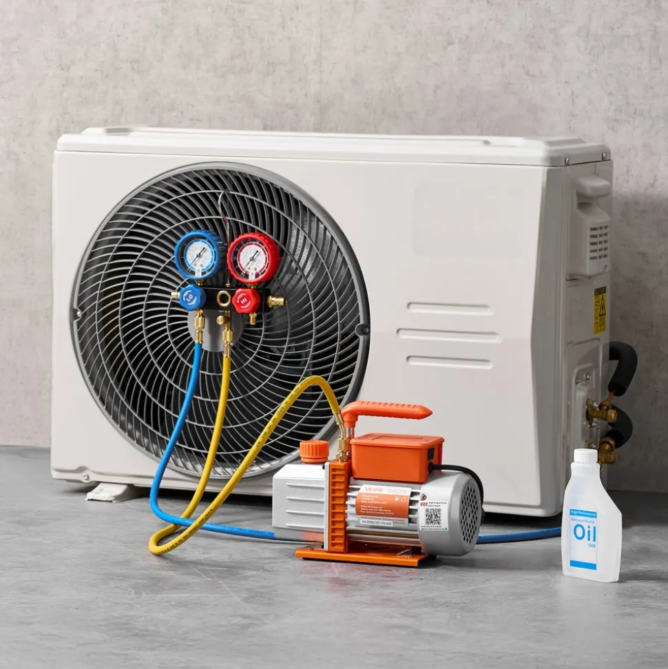 VEVOR AC Vacuum Pump and Gauge Set, 4.5 CFM 1/3 HP, Single Stage Rotary Vane HVAC Vacuum Pump, A/C Manifold Gauge Kit, for R134a R22 R410a R1234YF R32, with Carry Bag, for Auto HVAC Air Conditioning