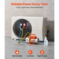 VEVOR AC Vacuum Pump and Gauge Set, 4.5 CFM 1/3 HP, Single Stage Rotary Vane HVAC Vacuum Pump, A/C Manifold Gauge Kit, for R134a R22 R410a R1234YF R32, with Carry Bag, for Auto HVAC Air Conditioning