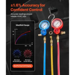 VEVOR AC Vacuum Pump and Gauge Set, 4.5 CFM 1/3 HP, Single Stage Rotary Vane HVAC Vacuum Pump, A/C Manifold Gauge Kit, for R134a R22 R410a R1234YF R32, with Carry Bag, for Auto HVAC Air Conditioning